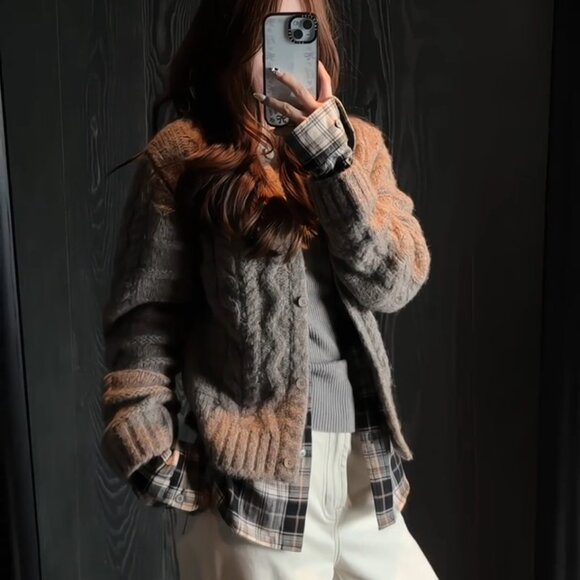 Acne Studios Cable Knit & Flannel Cardigan - Size L - Picture 5 of 5